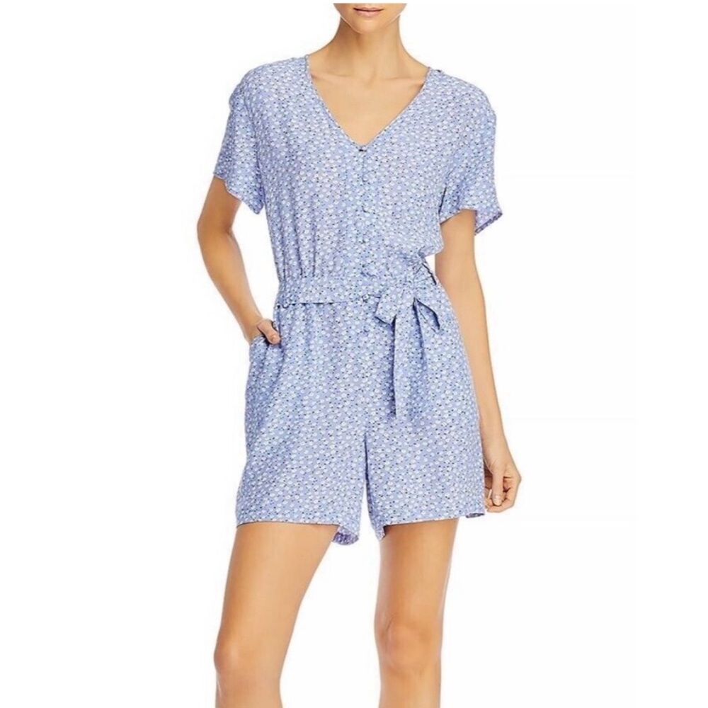 Rails Sophia Floral Print Romper Womens Size S  V Neck Short Sleeve Blue Daisies